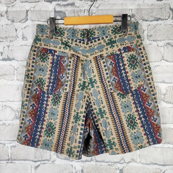 Vintage 80s High Waist Cotton Waliking Shorts Southwestern Pattern Size 12 - Picture 10 of 15